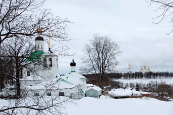 Город Владимир. Успенский собор (1158-1160) с колокольней (1810). Спасская и Никольская церкви.